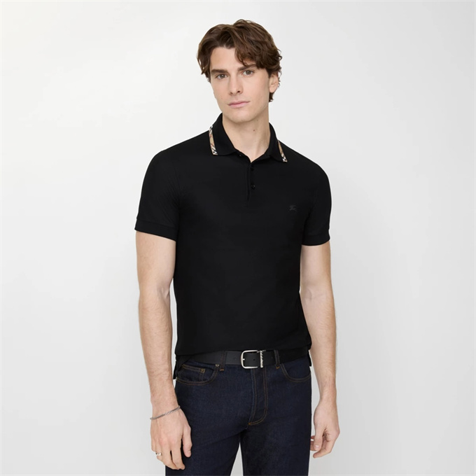burberry check collar ekd embroidery cotton pique polo shirt